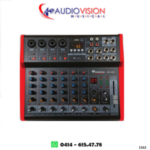 CONSOLA AMPLIFICADA 08 CANALES 300WAT BT 4 CANALES STEREO USB PC 16 FX DPS MIX-8PC  By SOUNDTRACK